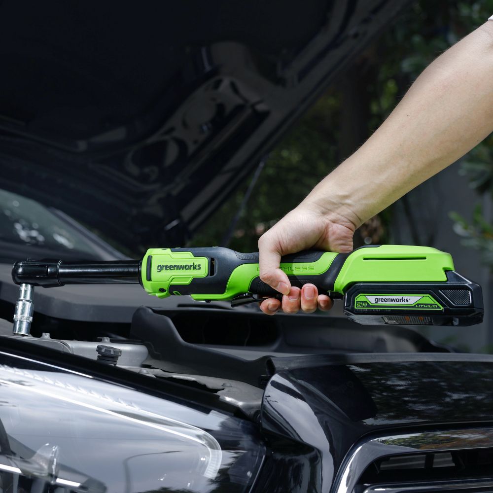 Гайковерт-трещотка акк. Greenworks GD24RWX удлиненная, 24V,б/щет,0-250об/мин, 1/2", 80Нм, 170 мм, без АКБ и ЗУ (3803907)