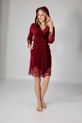 Халат женский велюровый с кружевом 0415 бордовый  NUSA Турция