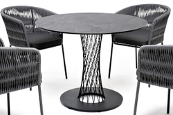 "Диего" обеденная группа на 4 персоны со стульями "Бордо" плетения колос, столешница "серый гранит"