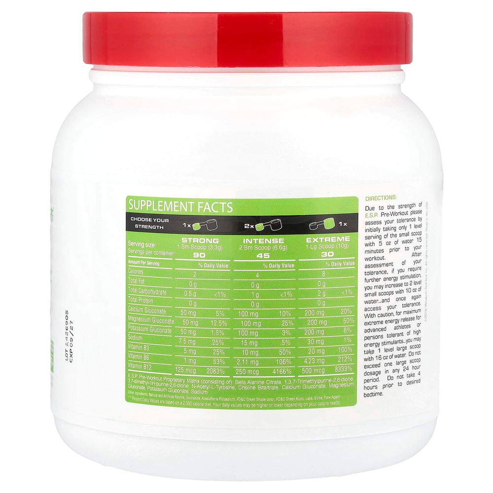 Metabolic Nutrition, ESP® Pre-Workout, зеленое яблоко, 300 г