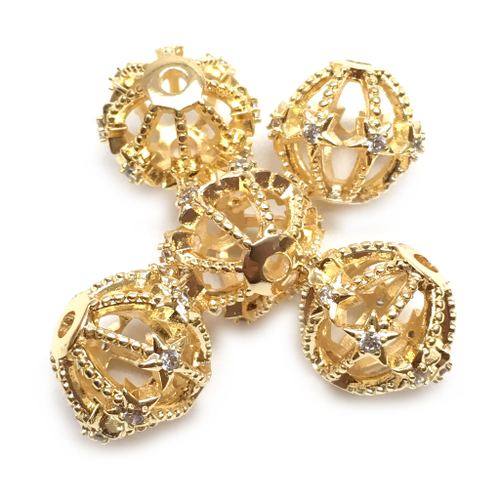 Бусины со звездами - фианитами 14х12 мм, позолота