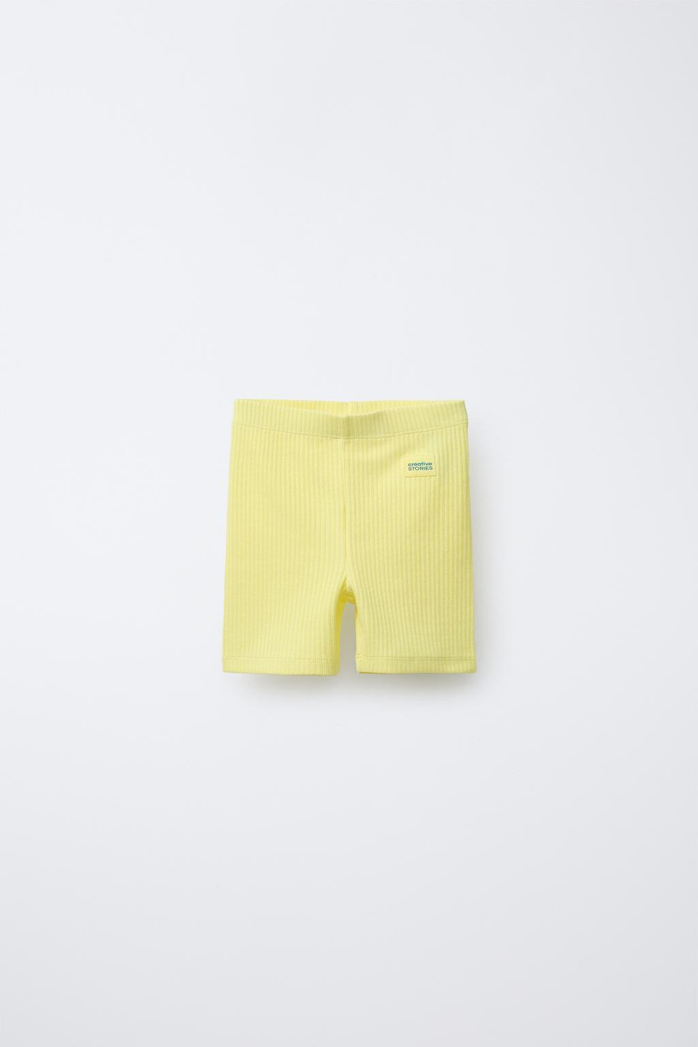 ZARA ШОРТЫ-ВЕЛОСИПЕДКИ В РУБЧИК С НАШИВКОЙ, ЛИМОННО-ЖЕЛТЫЙ