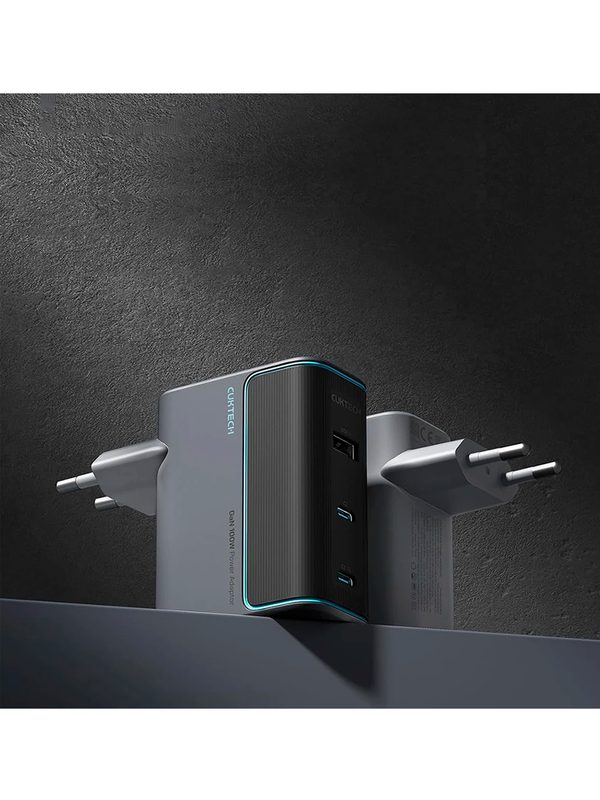 Быстрое зарядное устройство CUKTECH Gan 100W с кабелем USB C, 3-портовый PD, AD1003EU Gray
