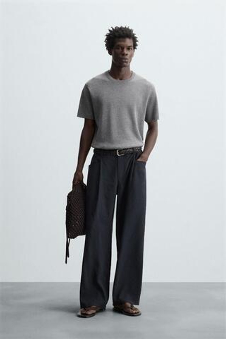 ZARA ФУТБОЛКА RELAXED FIT, СЕРЫЙ МЕЛАНЖ