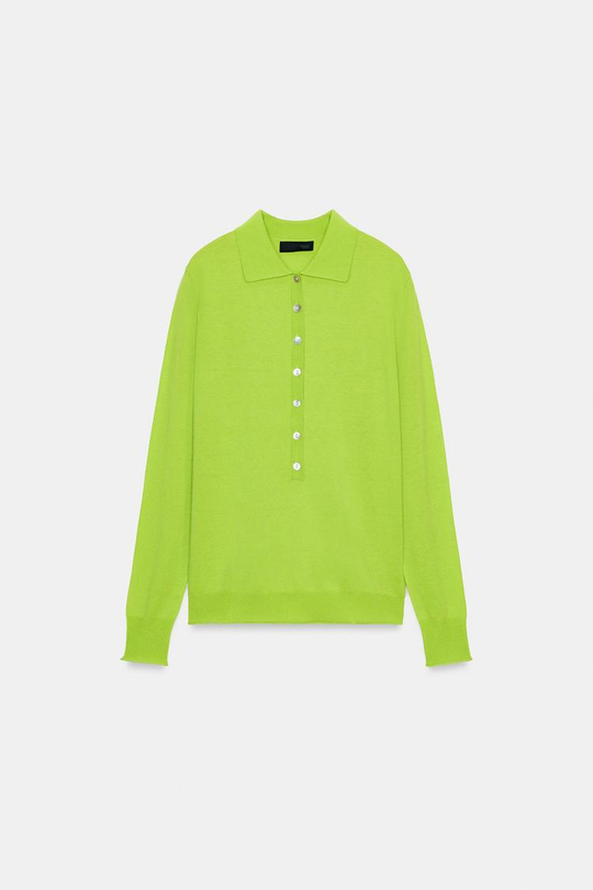 ZARA ДЖЕМПЕР С ВОРОТНИКОМ ПОЛО, ЛАЙМОВЫЙ