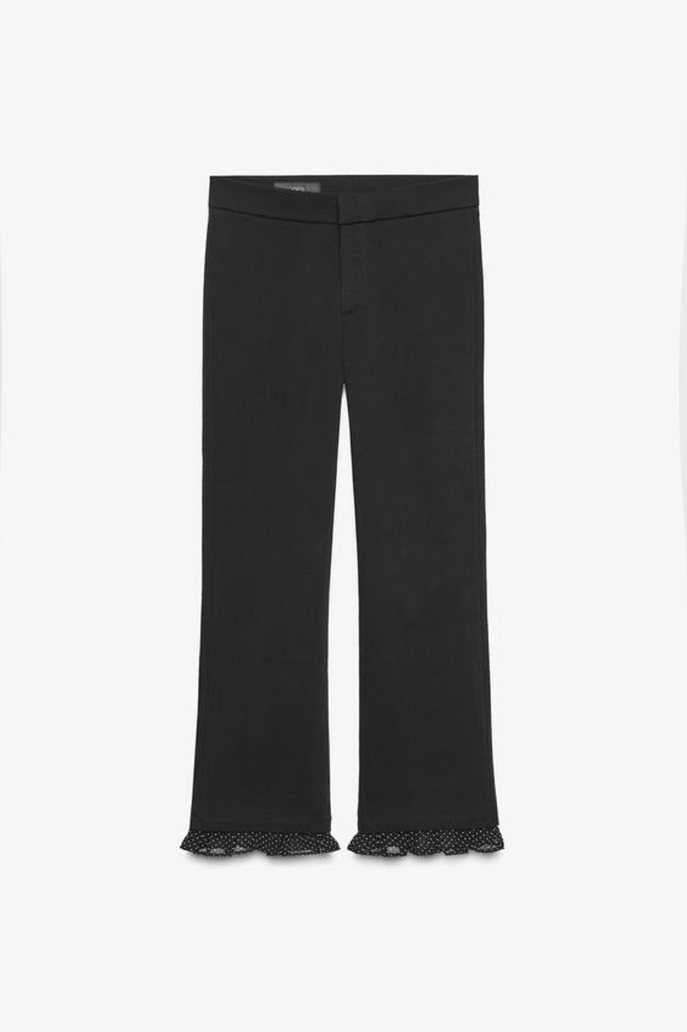 ZARA УКОРОЧЕННЫЕ БРЮКИ КЛЕШ С ВОЛАНАМИ, ЧЕРНЫЙ