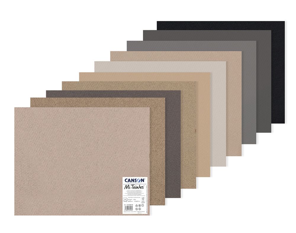 Бумага для пастели Mi-Teintes 160 г/м², 50х65 см, 10 л, Оттенки серого, Canson, C31032S139