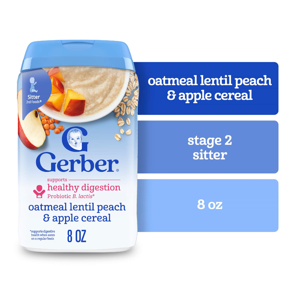 Gerber, 2nd Foods®, каша, овсянка, чечевица, персик и яблоко, 227 г (8 унций)