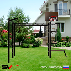 Уличная шведская стенка Sv Sport рукоход с комплектом турник прямой У5123К (Турник/Брусья/Стойка/Скамья/Щит баскет/Кронш бокс/Канат/кольца/лестница)
