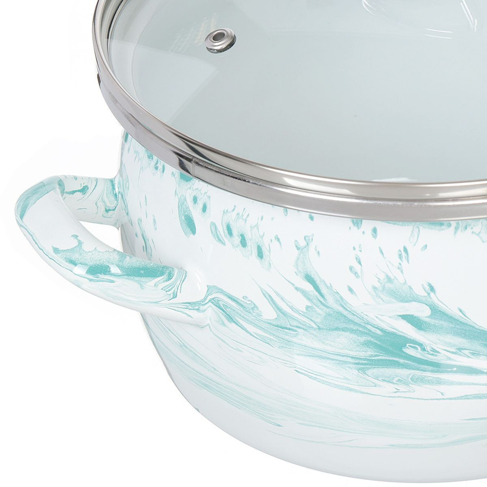 Кастрюля сталь, эмал, 3 л, с крыш, Сантэкс, Шейк бело-бирюзовая, 1-2430111, индукц