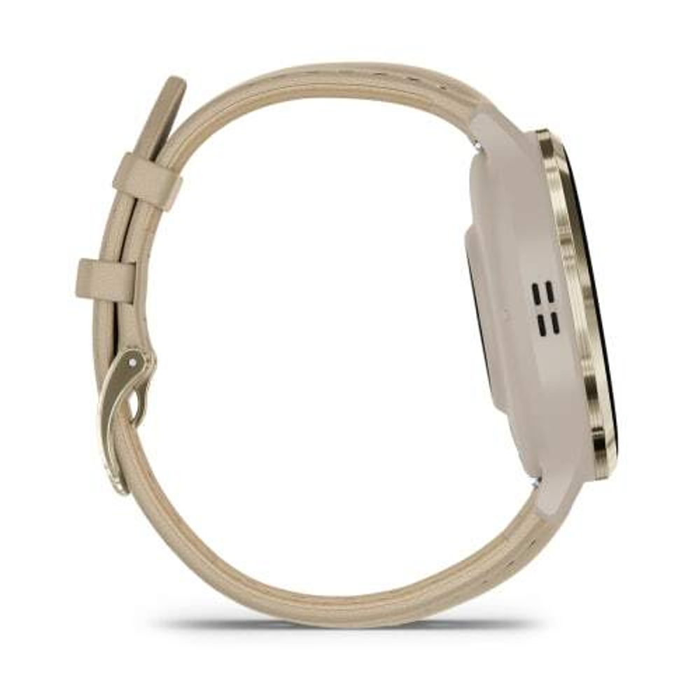Смарт часы Garmin Venu 3S цвета "французский серый" с золотистым безелем и кожаным ремешком
