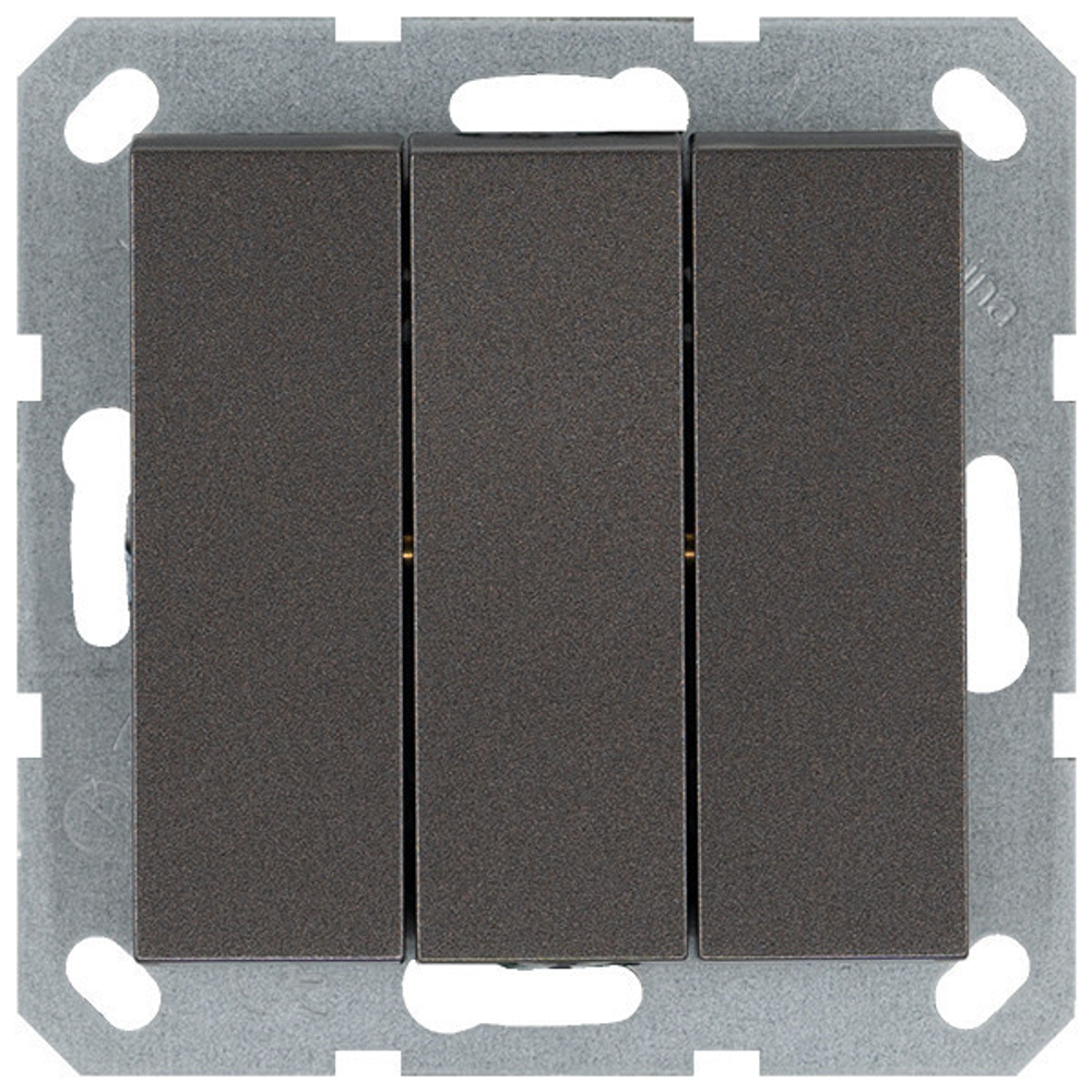 Выключатель трехклавишный 10A 250V~ с накладкой, цвет Мокко