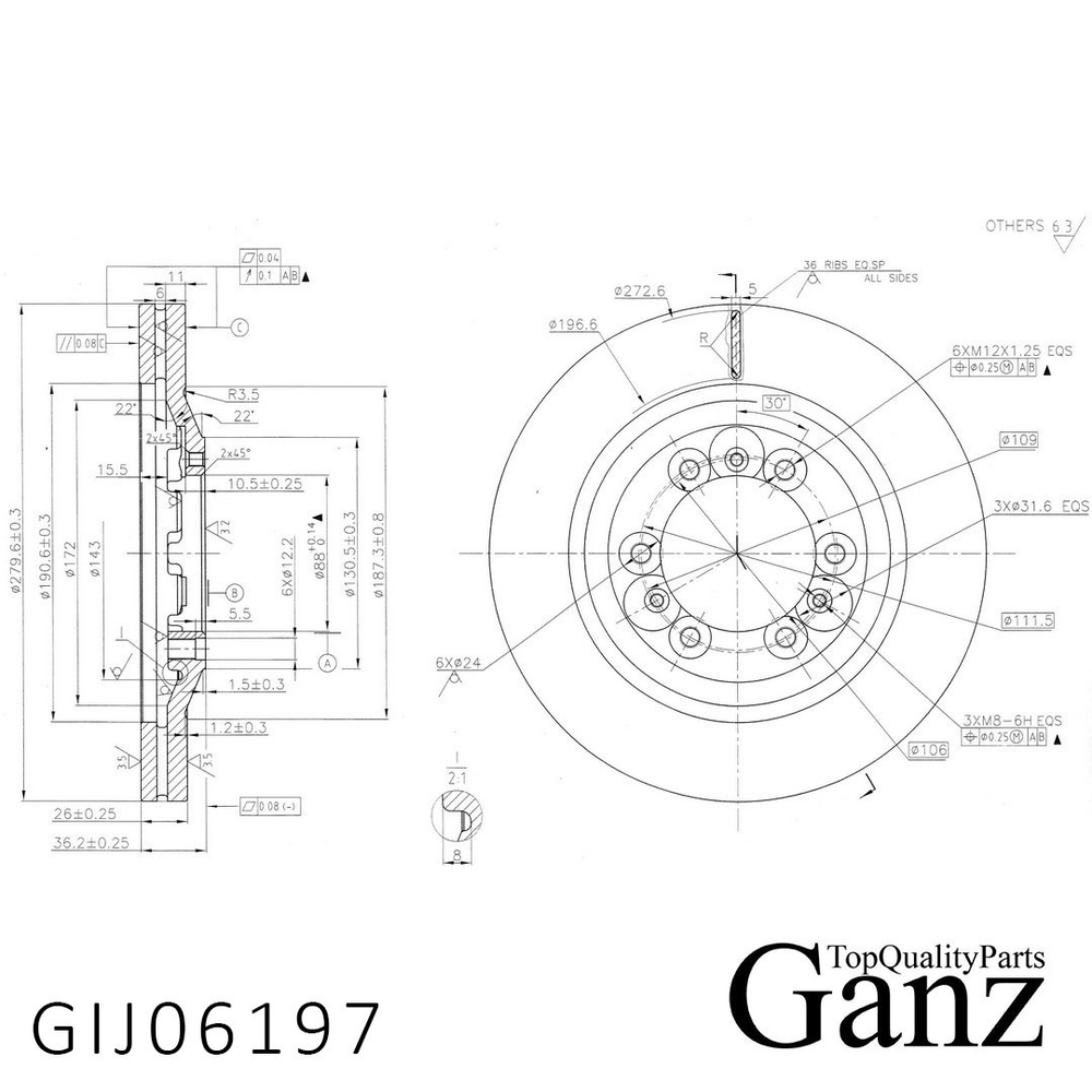Диск тормозной передний с покрытием Safe ,Hover H5, Sailor, Wingle 3/5 d=280mm GANZ GIJ06197