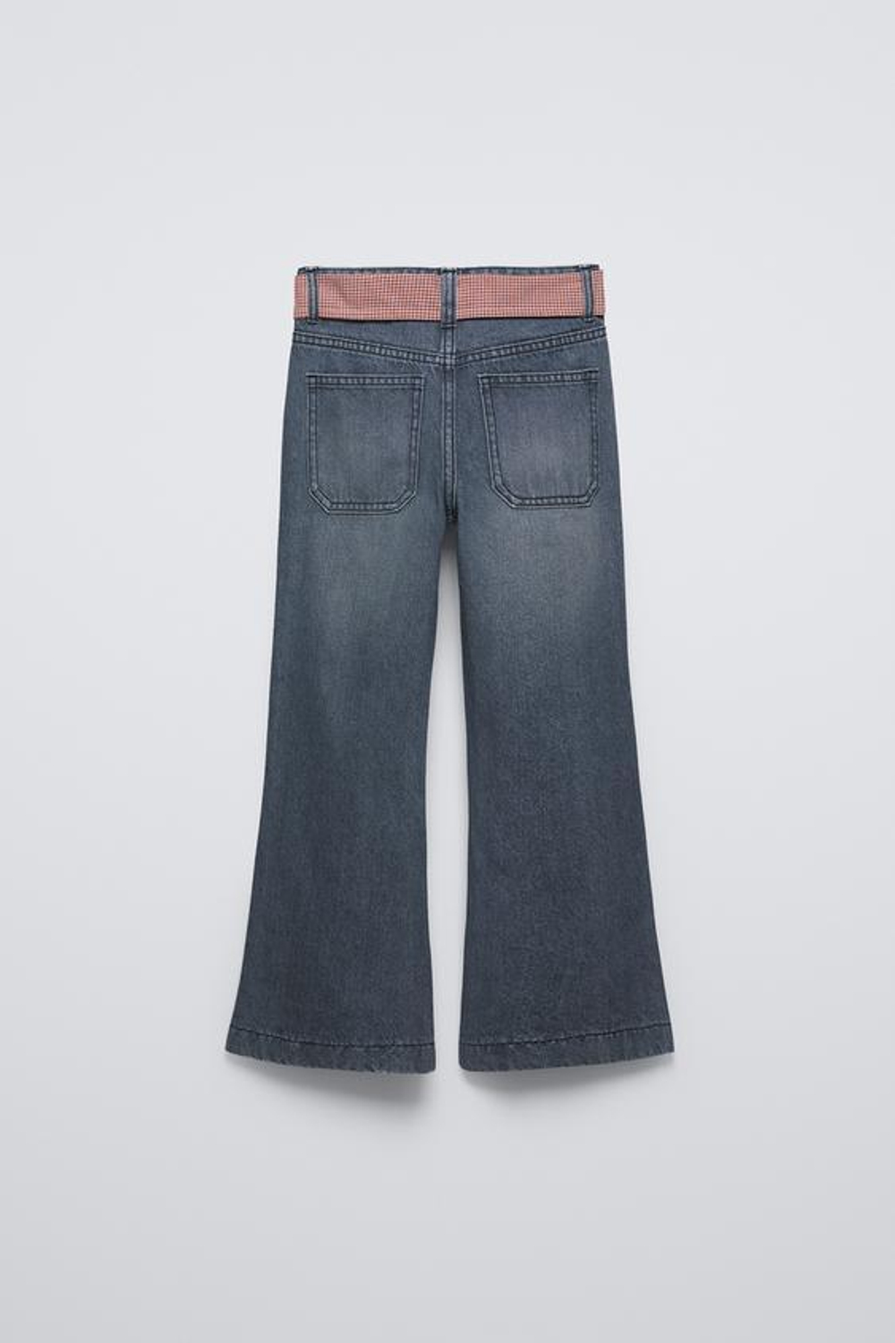 ZARA РАСКЛЕШЕННЫЕ ДЖИНСЫ С ПЛАТКОМ В КЛЕТКУ, СЕРЫЙ