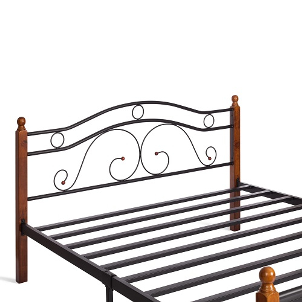 Кровать AT-803 дерево гевея/металл, 160х200см, красный дуб/черный