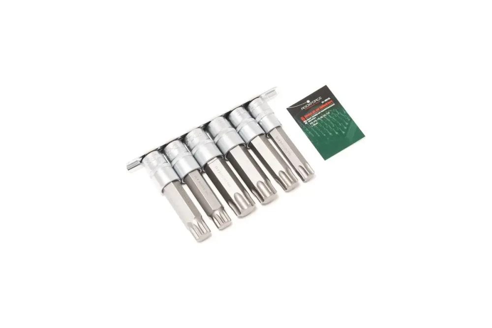 Набор головок-бит RF-40918L разнопрофильных Spline&Torx, 6 пр.(М16, М18,Т70,Т80,Т90,Т100; L-100мм), на планке ROCKFORCE
