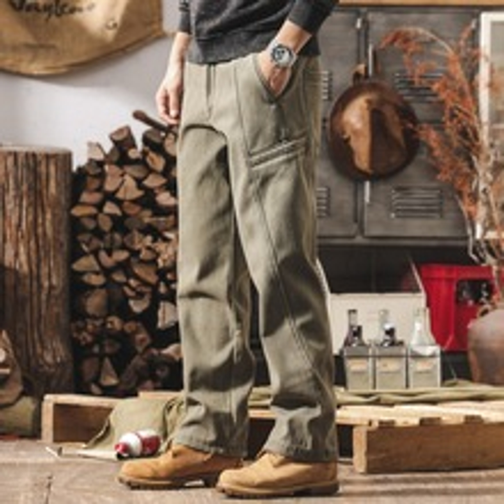 Брюки карго для мужчин, утепленные флисом, утолщенные, зимние прямые свободные повседневные длинные брюки.