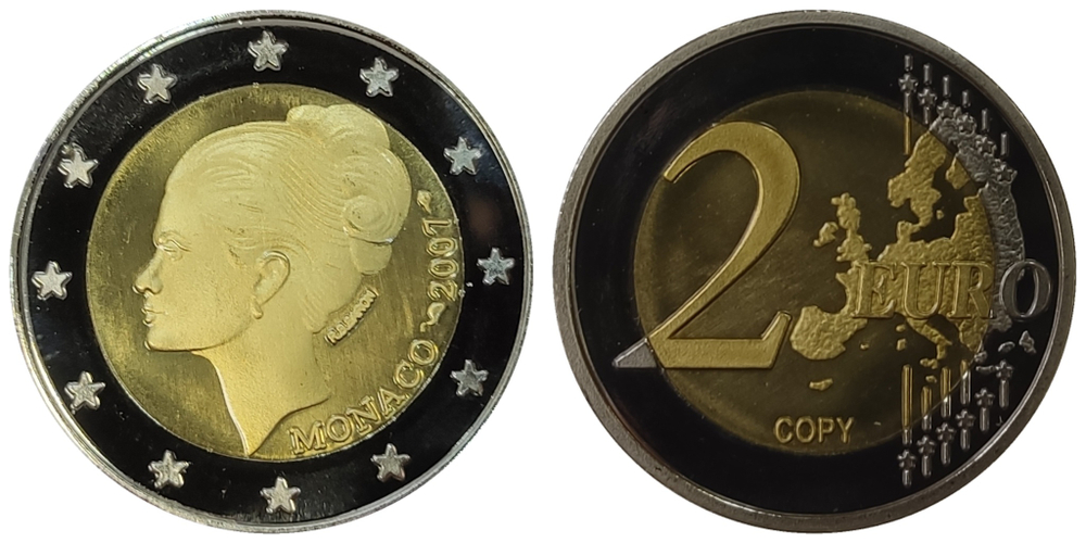 Монако 2 евро, 2007 25 лет со дня смерти Принцессы Монако Грейс КОПИЯ