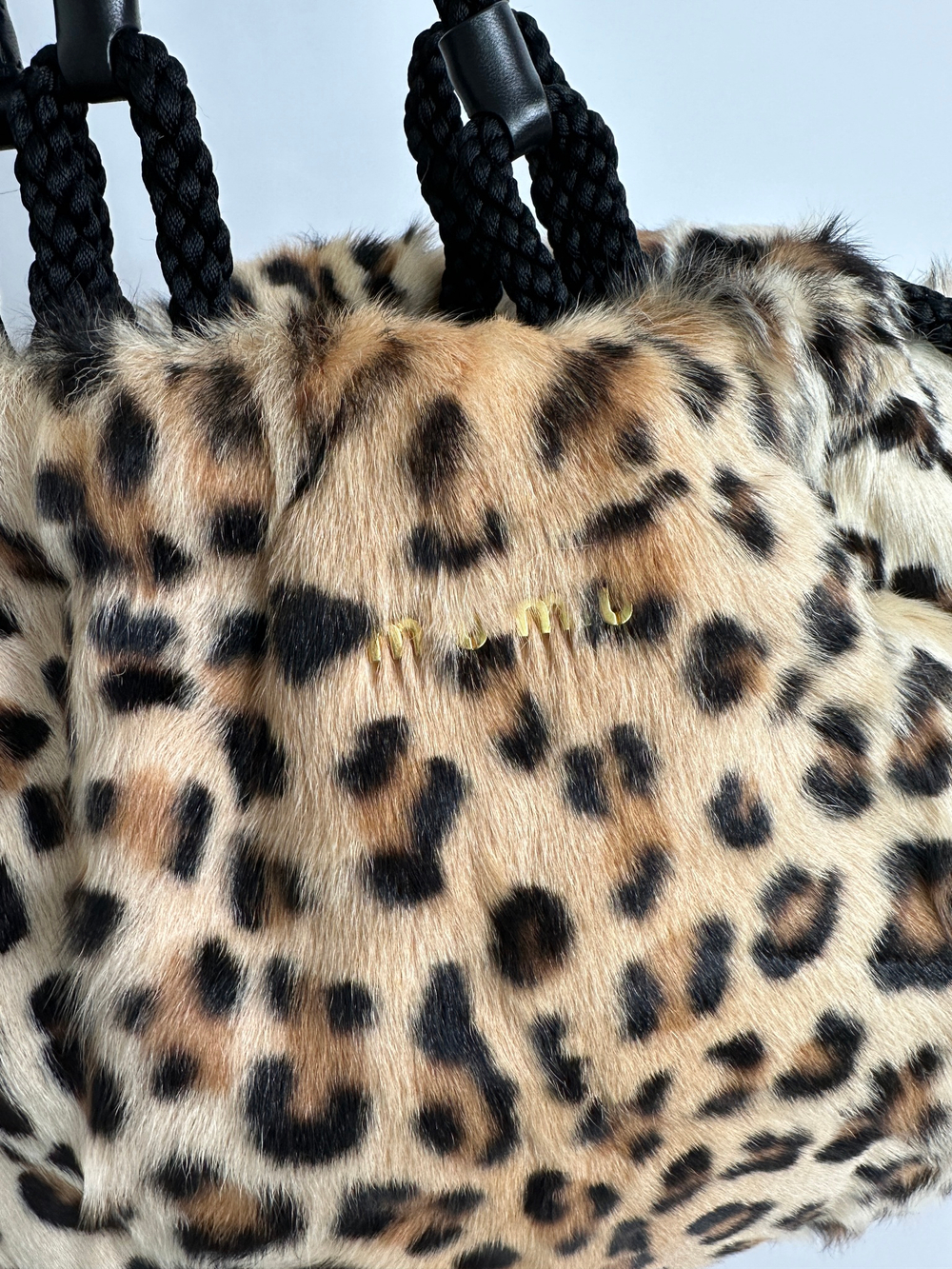 Сумка Miu Miu brown leopard fur tote bag black beige