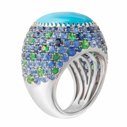 Кольцо с бирюзой, сапфирами и цаворитами, R0040-22/1