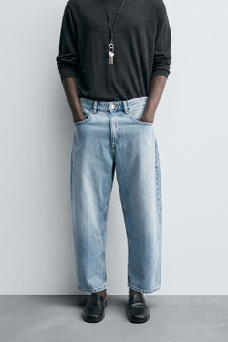 ZARA ДЖИНСЫ TAPERED WIDE FIT, ГОЛУБОЙ