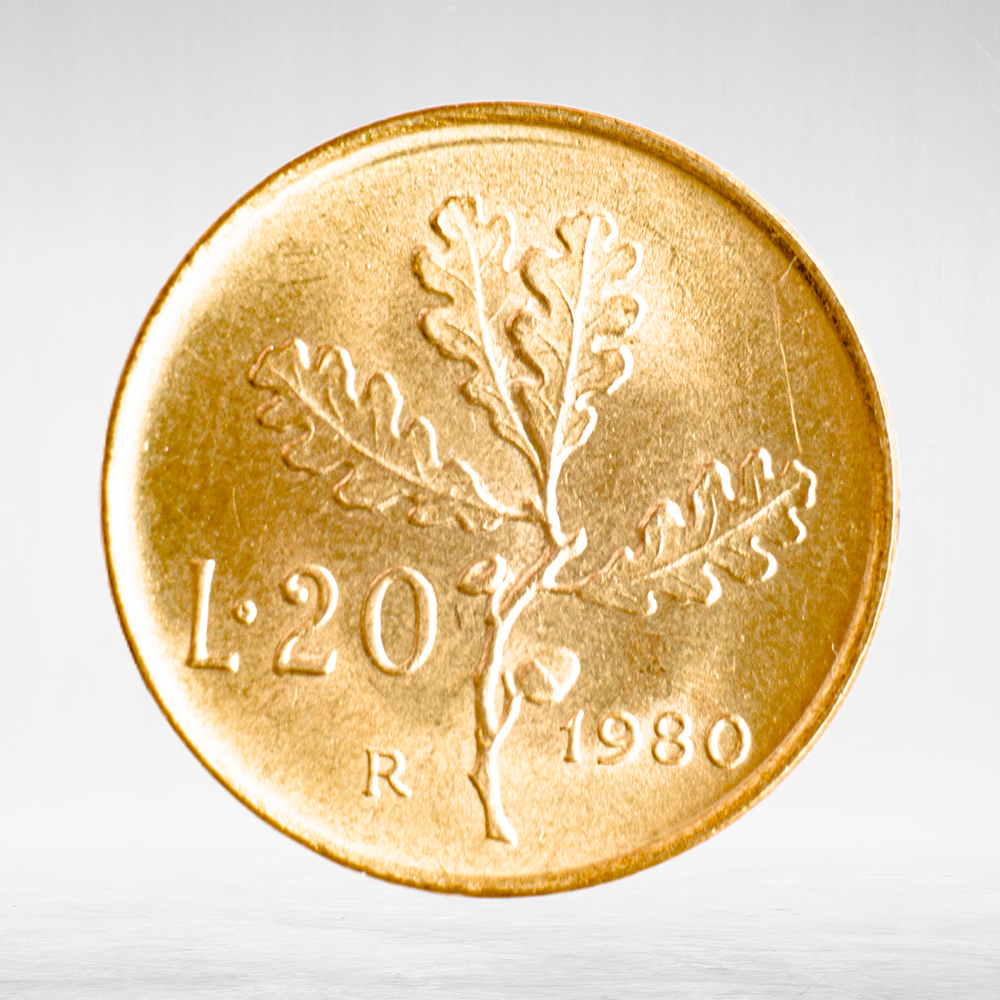 Italy 20 Lire 1980 R "Oak Branch", AU