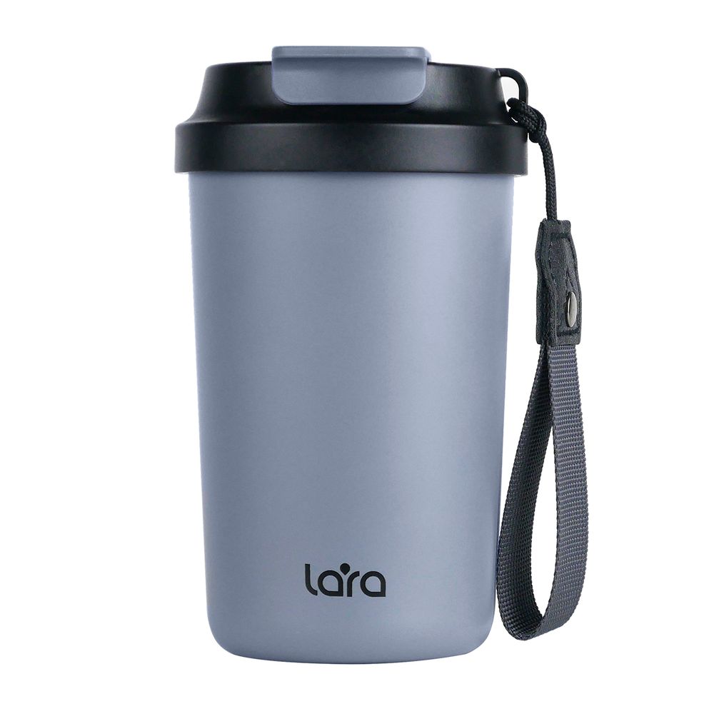 Термокружка 0,42 л LARA LR04-26 GRAY двойные стенкаи, сталь, вакуум, ремешок, крышка/клапан