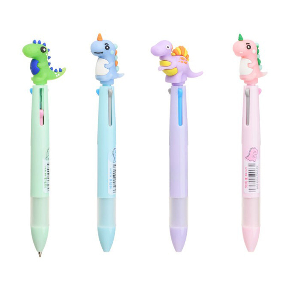 Ручка шариковая, автоматическая, 3в1, Basir, 3-ёх цветная, серия "Динозаврик", с резиновой фигуркой, 36 шт