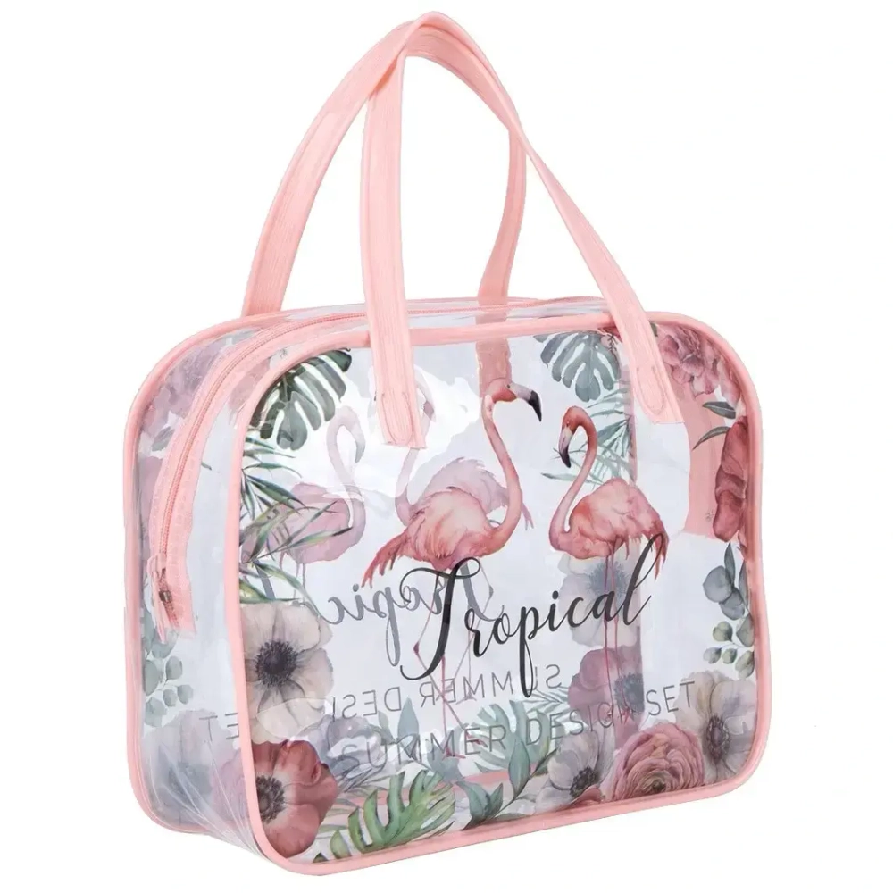 Косметичка прозрачная «MALINKA SHOP», фламинго, цвет окантовки розовый, 20*16*7