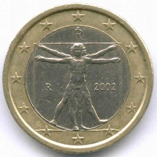 1 евро 2002 год. Италия. Регулярный выпуск. Тип 1. Биметалл XF