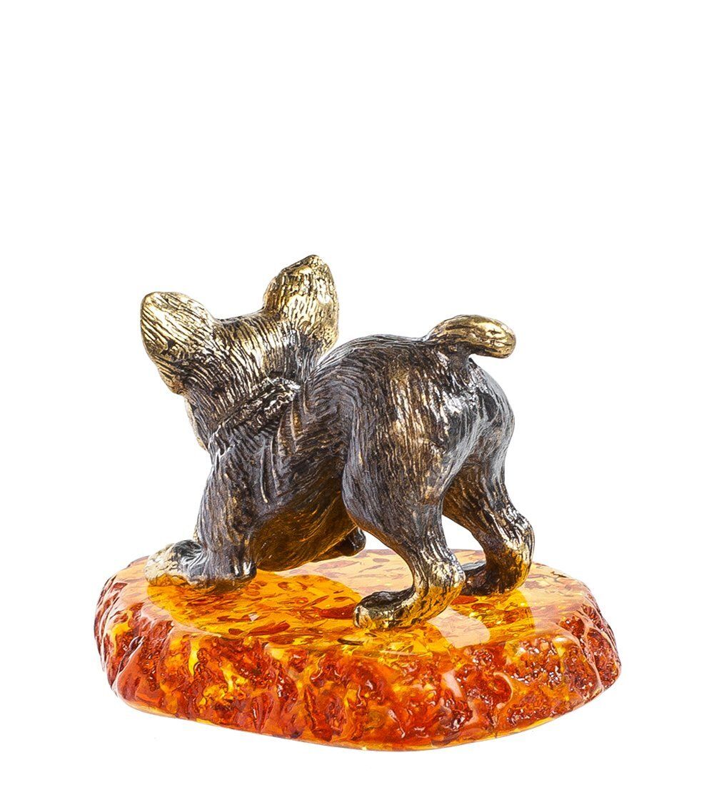 Народные промыслы AM-1302 Фигурка «Французский Бульдог» (латунь, янтарь)