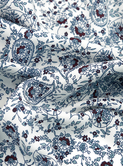 Ткань штапель набивной Узор пейсли на белом, 105 гр/м, ш. 142 см