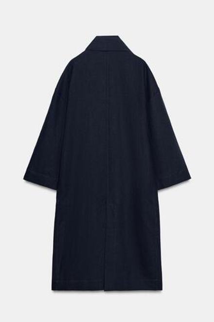 ZARA ПАЛЬТО ОВЕРСАЙЗ ИЗ ЛЬНА — ZW COLLECTION, МОРСКОЙ СИНИЙ