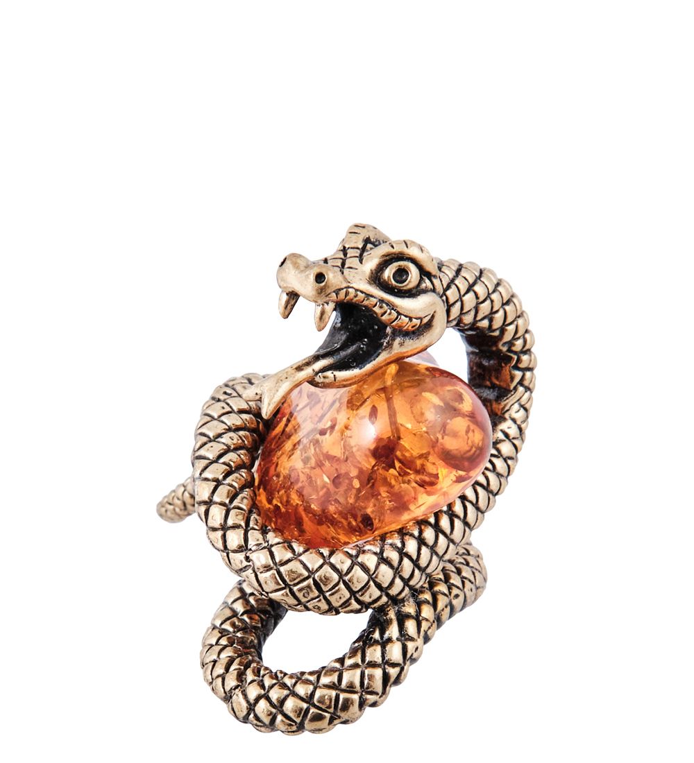 Народные промыслы AM-3950 Фигурка «Змея Сердцеедка» (латунь, янтарь)