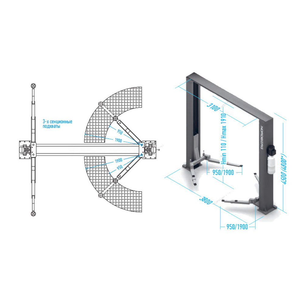 NORDBERG (N4122HE-6TG) Подъемник двухстоечный 380В, г/п 6т, с верхней синхронизацией