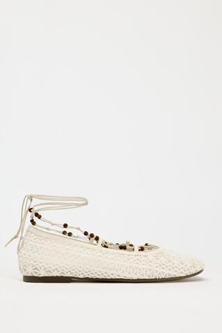 ZARA БАЛЕТКИ ИЗ КРУЖЕВА КРОШЕ С БУСИНАМИ, ЭКРЮ