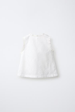 ZARA БЛУЗА С ВЫШИВКОЙ И КРУЖЕВОМ, БЕЛЫЙ