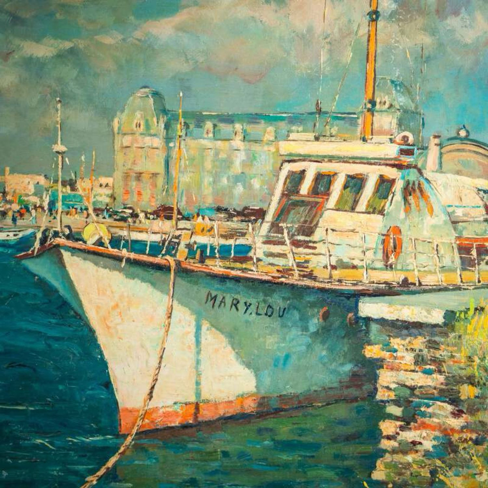 Винтаж: Картина: «Корабль в гавани»
