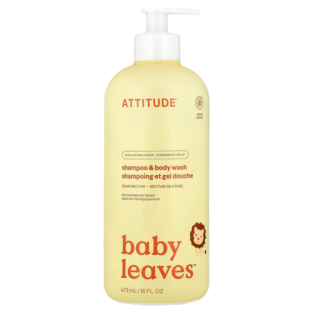 ATTITUDE, Little Leaves Science, натуральный шампунь и гель для душа 2 в 1, грушевый нектар, 473 мл (16 жидк. унций)