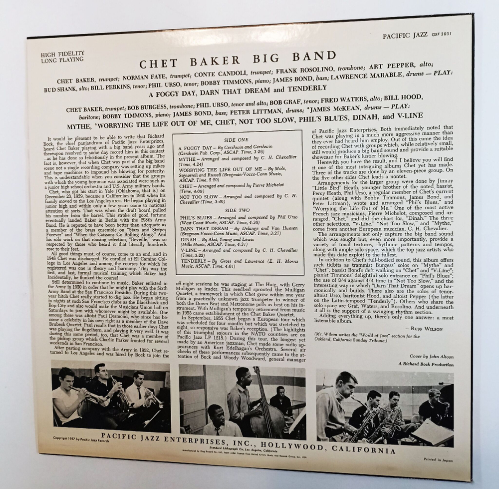 Винтажная виниловая пластинка LP Chet Baker Big Band Chet Baker Big Band (Japan 1979)