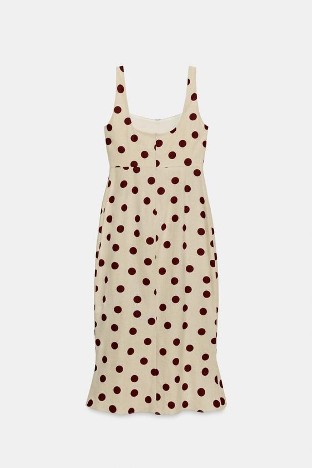 ZARA ПЛАТЬЕ МИДИ В ГОРОШЕК ИЗ СМЕСОВОГО ЛЬНА, ЭКРЮ