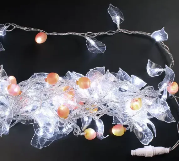 Светодиодная гирлянда декор-флора 10 м., 220V, 100 теплых белых LED ламп, прозрачный ПВХ провод, Rich LED (RL-S1T10C-T/W)