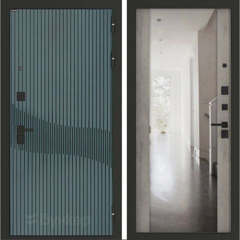 Входная металлическая дверь с зеркалом Бункер B-13 Веллюто верде / зеркало Макси ФЛЗ - 1 Бетон светлый