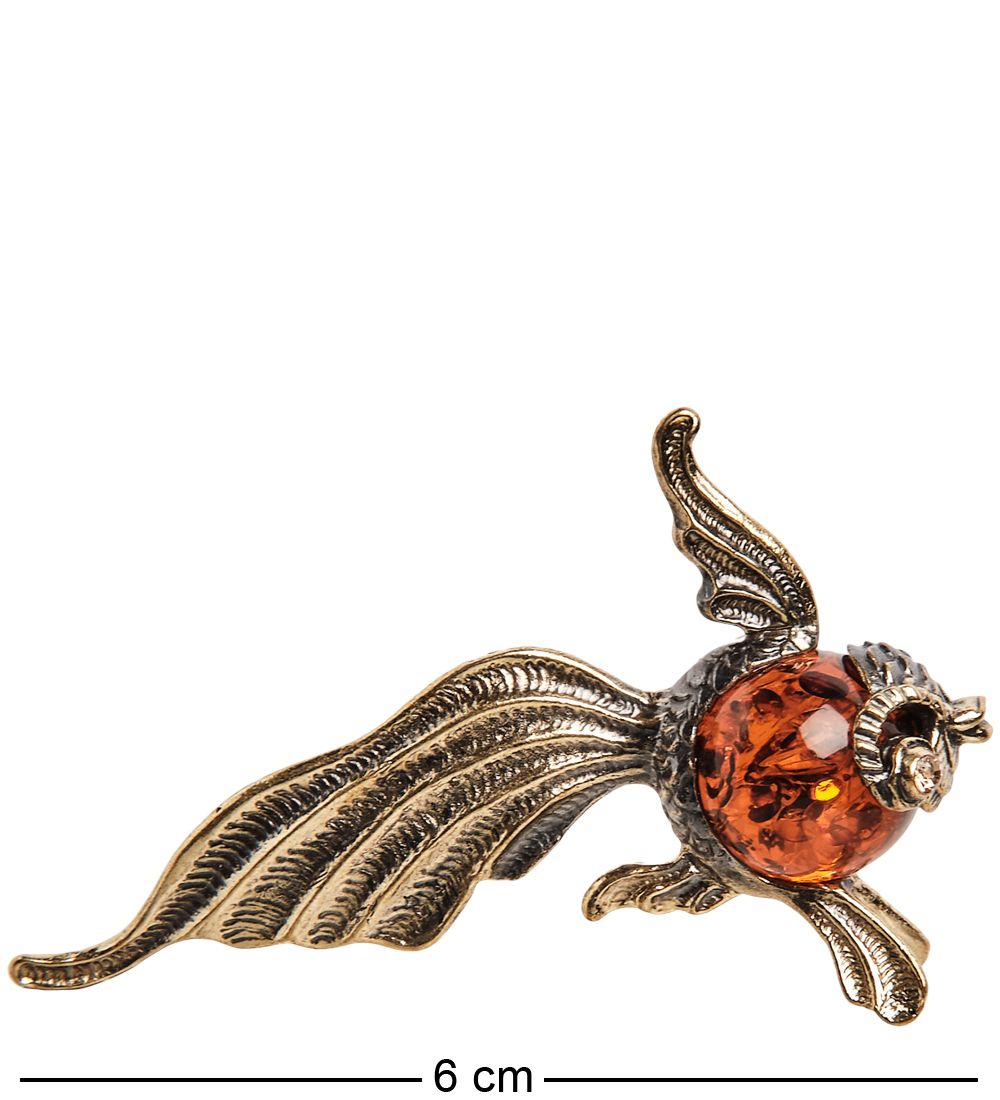 AM- 528 Фигурка «Рыбка золотая» (латунь, янтарь)