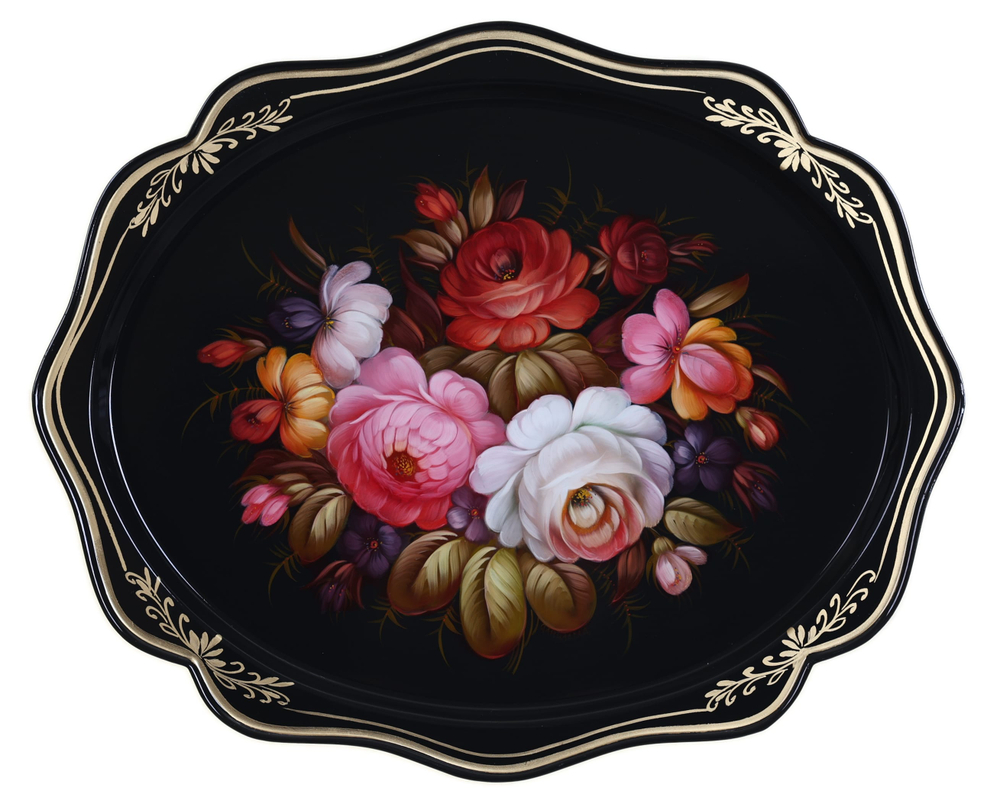 Жостовский поднос декоративный, размер 38х30 см (A15), металлический