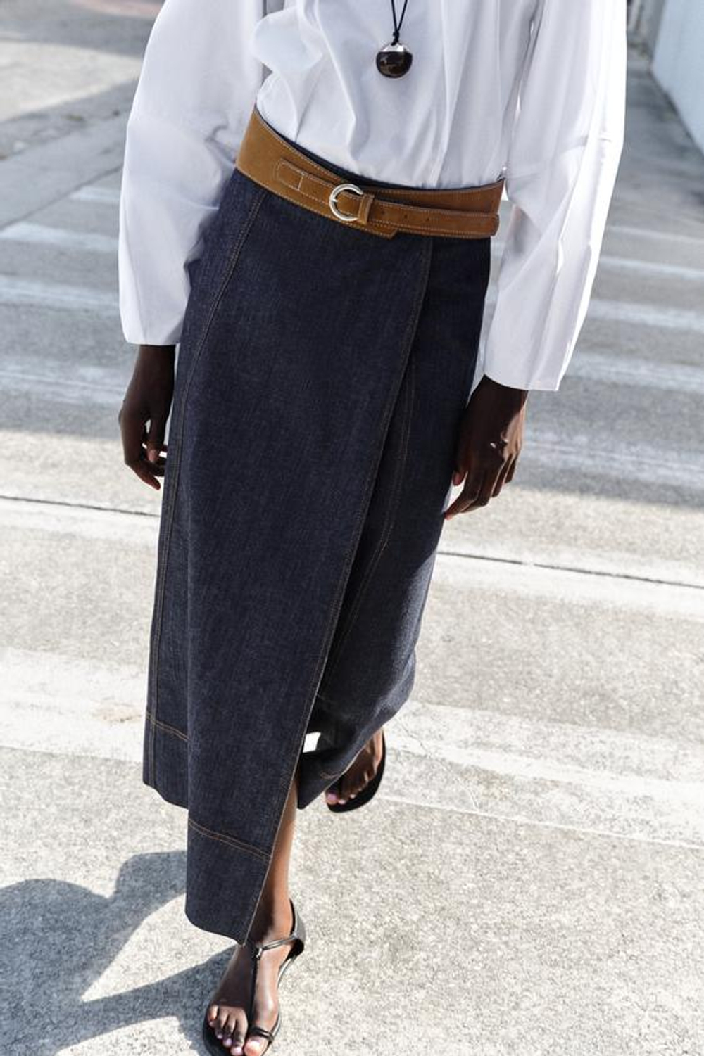 ZARA ДЖИНСОВАЯ ЮБКА Z1975 МИДИ С ПОЯСОМ, СИНИЙ