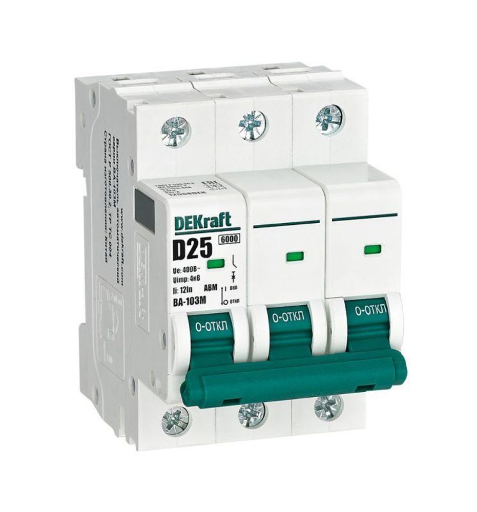 Выключатель автоматический модульный 3п D 25А 6кА ВА-103M без теплозащиты DEKraft 12558DEK