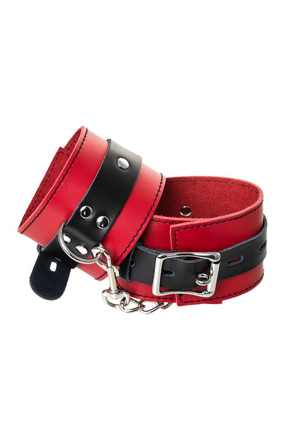 Красно-черные оковы на ноги из кожи (Цвет: красный с черным)