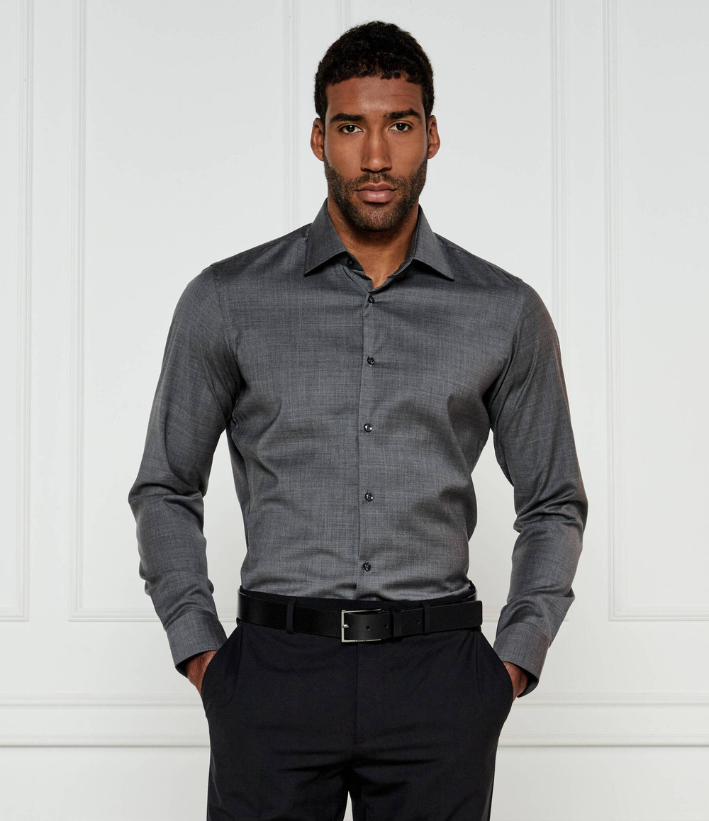 Хлопковая рубашка H-JOE-kent-C1-214 BOSS BLACK - серый(50527360)