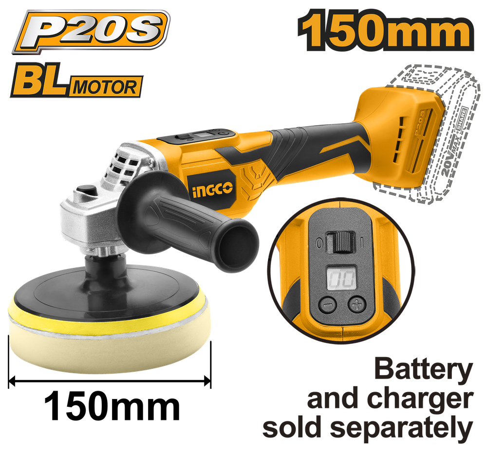 Аккумуляторная угловая полировальная машина 20В INDUSTRIAL комп: кор, без акб и з/у